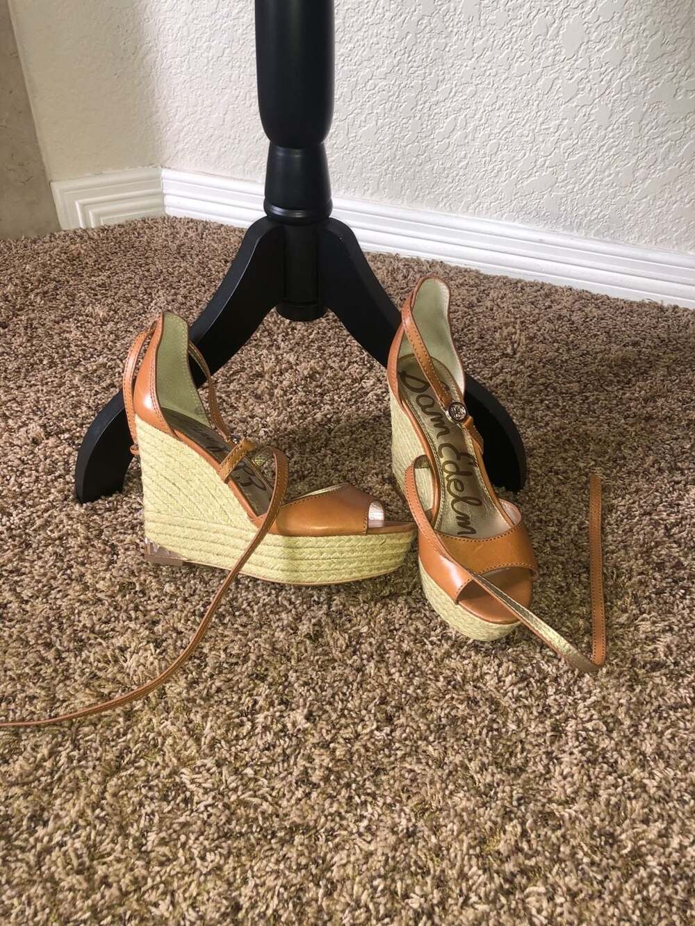 Sam Edelman Turner Leather Peep-Toe Espadrille Wedge Sandals - Picture 5 of 13